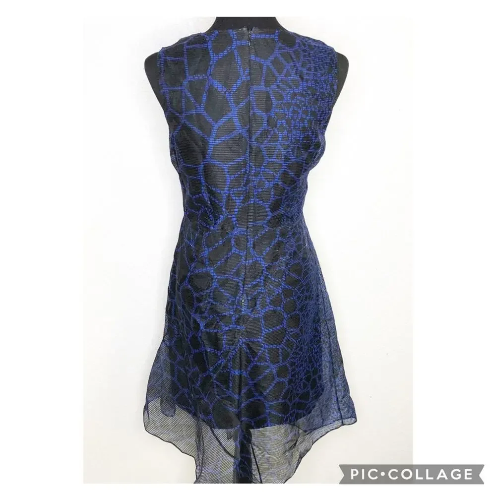 Elie Tahari Eloise blue black sheer overlay sleeveless dress size 4 NWT flawed